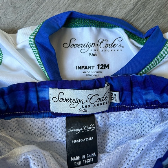 NWT Baby Boy Graphic Rashguard Swim Top & Trunks Set, White/Blue - Picture 8 of 8